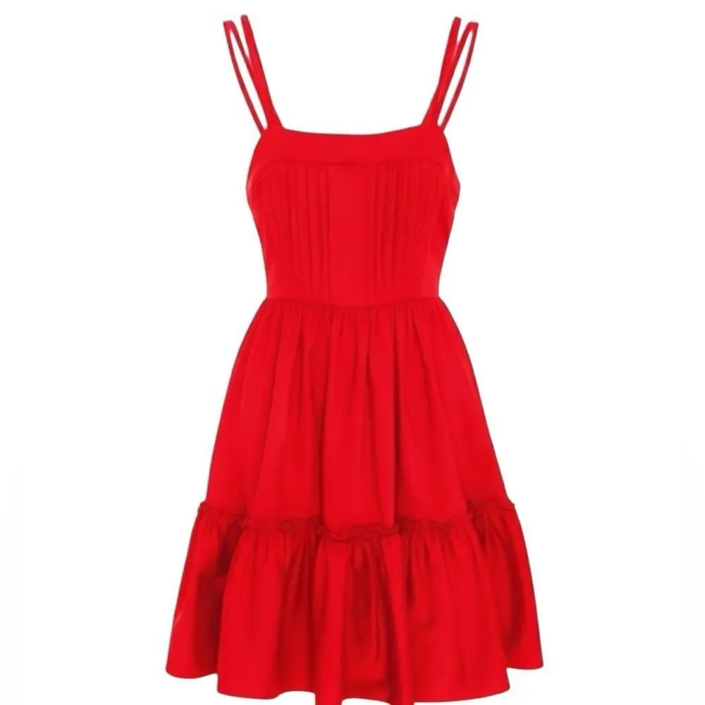 Alexis Red Pleated Mini Dress | Spaghetti Strap | Fit & Flare S